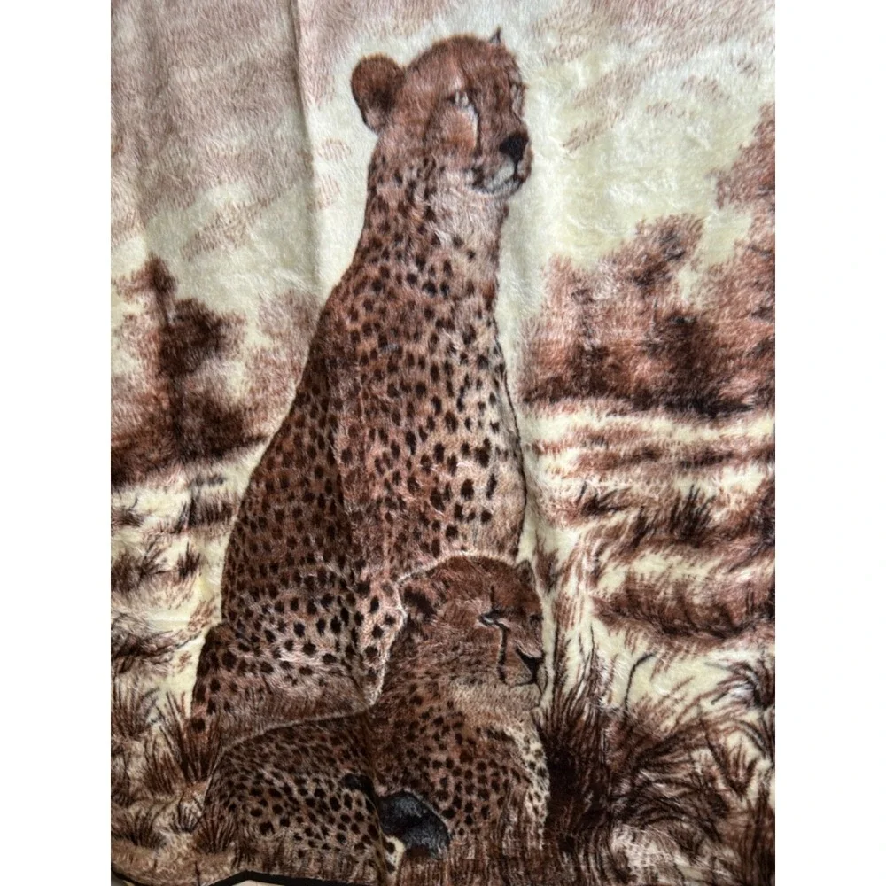Vintage Biederlack Fleece Blanket‎ Cheetahs Wildlife 50 x 58 Made USA Excellent